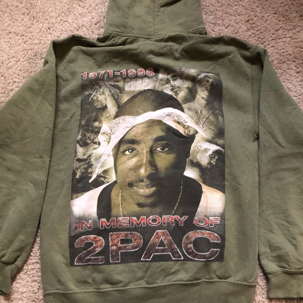 Vintage *RARE* 2pac rap tee hoodie green small - Picture 6 of 8